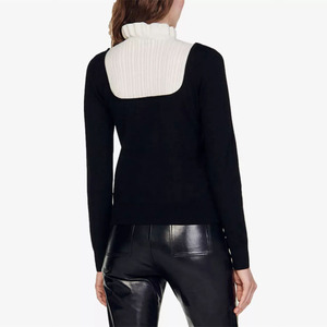 Maglione Pullover Casual <span class=keywords><strong>elegante</strong></span> a maniche lunghe da <span class=keywords><strong>donna</strong></span> personalizzabile per maglieria a bottone con collo quadrato nero primavera autunno - Product Image 3