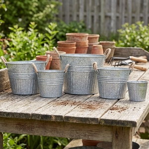 Juego de 5 cubos de metal galvanizado con asas para macetas de almacenamiento de jardín para el hogar organizador decorativo rústico - Product Image 1