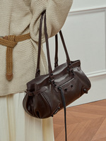 Sac de moto tendance ABG Spicy Girl en cuir véritable avec rivets, doublure en toile, fermeture éclair, bandoulière unique et surpiqûres