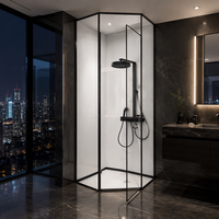 Paroi de douche FUSA pour cabine de douche, 1 porte à charnière, 2 panneaux fixes, verre trempé 8 mm, cadre en acier inoxydable 304, OEM