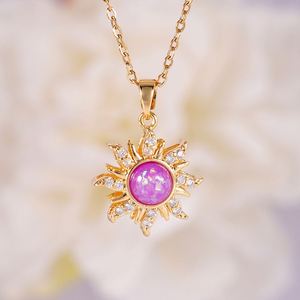 Collar 18K Gold Plated Stainless Steel Tarnish Free <b>Chain</b> Colorful Opal Zircon Sun Pendent Necklace for Women's Jewelry Girls - Product Image 6