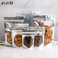 Sachet refermable JIJID en Mylar avec fermeture éclair, sac en aluminium à fond plat, sachet transparent en feuille d'aluminium pour l'emballage alimentaire