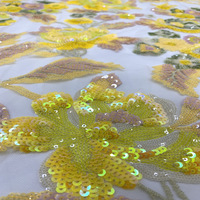 Patrón de planta Lentejuelas coloridas Laminación Bordado Vestido de noche de gama alta Cheongsam Vestido de mujer Tela de encaje de lentejuelas