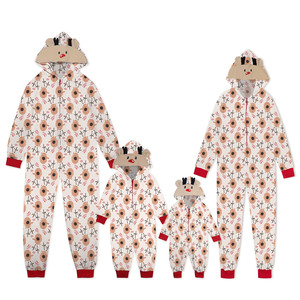 Hot Sale 2024 Kerst Ouder-Kid Jumpsuit Xmas Patronen Bedrukt Onesie Pyjama Met Capuchon En Rits Bijpassende Outfits - Product Image 3