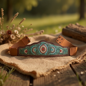 Cinturón de Cuero Bordado Angelina Deparis 75x10.5cm, Accesorio Casual Bohemio con Diseño Floral - Product Image 3