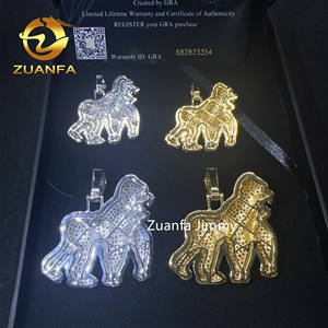 Desain unik Pass <span class=keywords><strong>Diamond</strong></span> Tester liontin Hip Hop perhiasan 925 perak murni VVS1 Moissanite berlian liontin gorila kalung