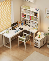 Bureau d'étude moderne en bois de caoutchouc en forme de L avec panneau perforé et étagère, bureau d'angle écologique pour la maison DB03 #