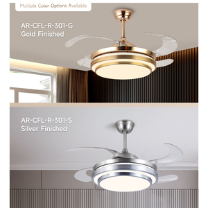 Ventilateur de plafond LED moderne argenté de 42 pouces avec suspension rétractable, lustre multifonctionnel, télécommande et luminaire - Product Image 2