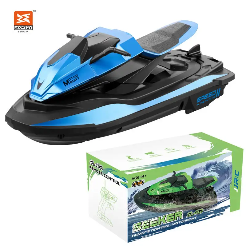RC Boat S9 2.4G Electric jet ski Motorcycle Boat Toy 1/14 Double Motor Remote Control Models Green Remote control motorboat yach