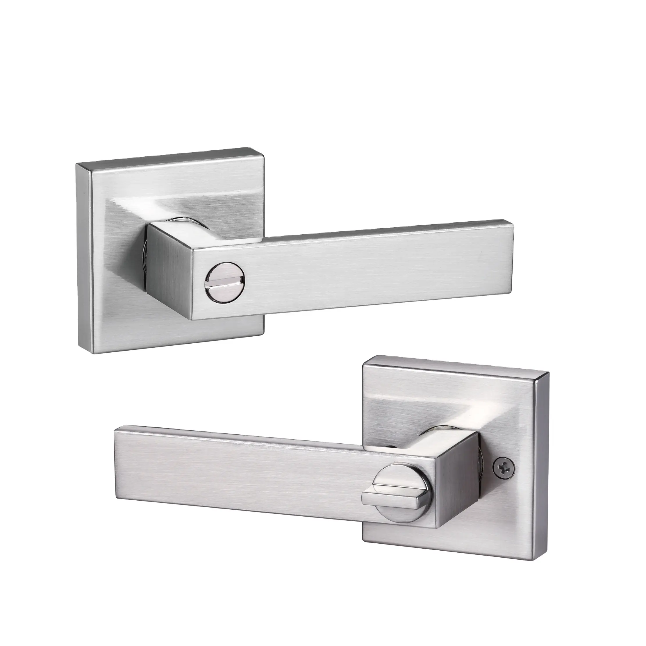 American Heavy Duty Square Door Levers Bedroom Bathroom Door Knobs Privacy Silver Color Keyless Entry Door Locks