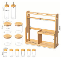 Support mural 3 niveaux en bambou pour bijoux avec 6 flacons shaker, rangement écologique pour la maison