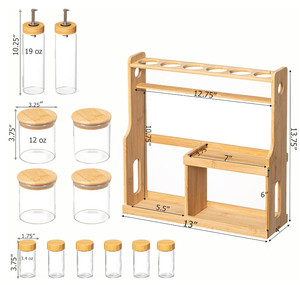 Étagère à épices en bambou à 3 niveaux avec 6 flacons à épices, support de rangement ménager pratique pour les dépenses familiales - Product Image 4