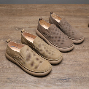 Chaussures bateau en cuir véritable à enfiler, bout rond, semelle extérieure en caoutchouc respirante, toutes saisons, semelle intermédiaire en EVA - Product Image 1