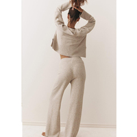 Ensemble 2 pièces en cachemire tricoté pour femme : Cardigan col en V et pantalon ample à jambes larges – Doux, confortable et décontracté pour la maison