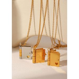 Exquisitos Collares de Cadena de Acero Inoxidable con Colgante <span class=keywords><strong>Solitario</strong></span> de <span class=keywords><strong>Libro</strong></span>, Joyería de Moda Impermeable Bañada en Oro - Product Image 2