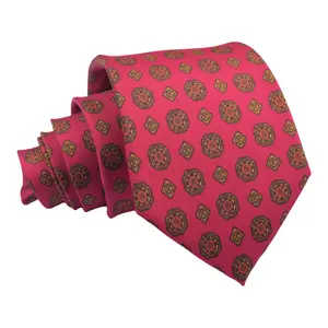 Luxury Red Mens Handmade Printed 7 Fold Silk Ties