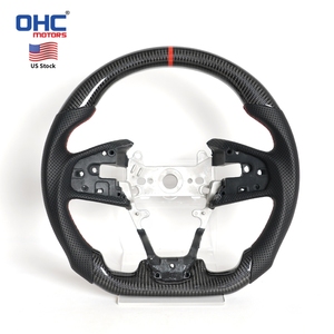Volante in Vera Fibra di Carbonio Disponibile negli USA per <span class=keywords><strong>Honda</strong></span> Civic 10a Gen Fk8 Type R 2016-2021 con Impugnatura in Pelle Traforata - Product Image 1