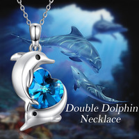 Pedido Mínimo 2 - Serie Delfín - Collar con Colgante de Delfín en Forma de Corazón con Pedrería Azul, Joyería de Moda con Diseño de Corazón Oceánico, Regalo