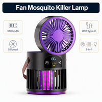 Ventilateur anti-moustiques rechargeable USB 5 vitesses 3600mAh, répulsif électrique pliable 3-en-1 pour la maison et le camping en extérieur