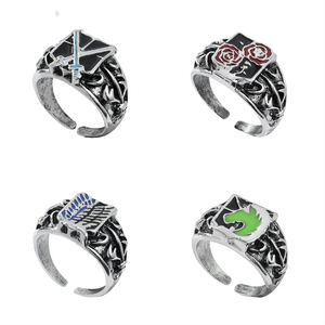 4 disegni Attack on Titan Freedom Wings Ring anelli in metallo placcato Vintage per uomo - Product Image 1
