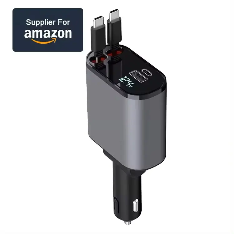 New style 120W Car Charger 4 In 1 Retractable USB Type C Cable Fast Charging For Fast Charge Cord Cigarette Lighter