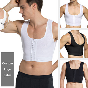Men's Breast Shaping Compression Vest With Zipper And Hooks White Nylon <b>Back</b> <b>Support</b> For Body Shaping - Product Image 4