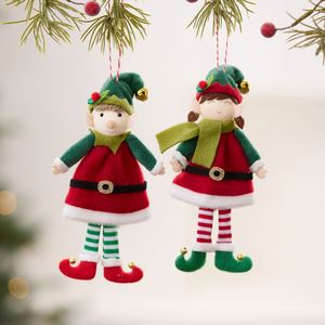 Poupées en peluche de Noël artisanales écologiques rouges et vertes, elfes et anges, décorations de Noël uniques - Product Image 1