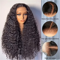 Perruques de luxe sur mesure à densité 300%, ondulées, sans colle, en dentelle transparente, cheveux humains vierges, super double drawn
