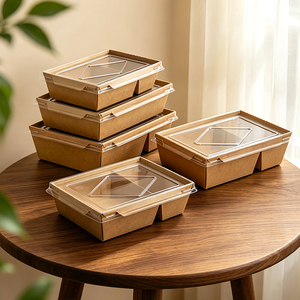 Scatola per Alimenti Personalizzata a 2 Scomparti, Ecologica, Monouso, in Carta Kraft, Contenitore Bento per Noodle e Insalata, per Negozi e Fabbriche - Product Image 5