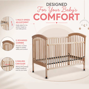 Cuna Mecedora de Madera Ajustable para Niños, Diseño de Cama para Bebés Recién Nacidos - Product Image 3