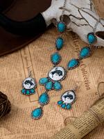 Ensemble de bijoux Bohème Vintage Western Cowgirl avec collier et boucles d'oreilles géométriques, style Cowboy, Bronco Rider, Turquoise, Bijoux Statement