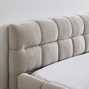 Modern Gestoffeerd Bedframe Dik Chenille Stof Queen Size Platform <span class=keywords><strong>Bed</strong></span> Hoofdeinde Massief Houten <span class=keywords><strong>Frame</strong></span> Milieuvriendelijk Duurzaam - Product Image 4