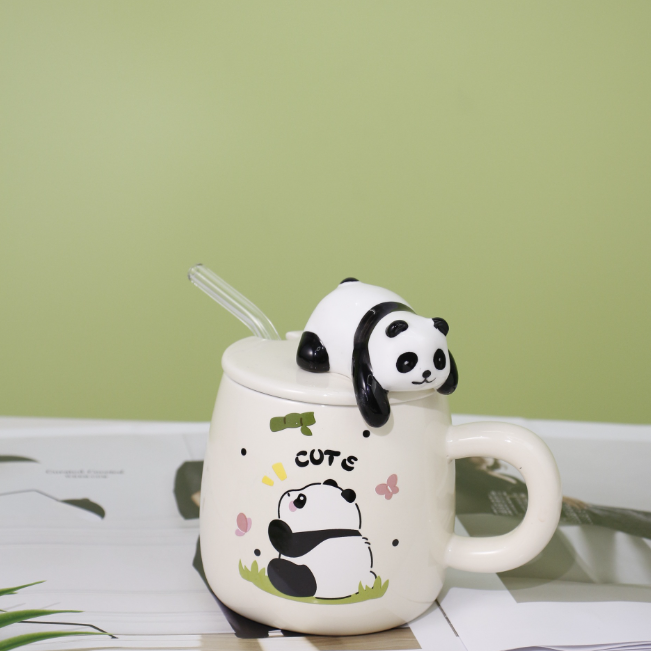 Cute Cartoon Panda Mugs,High Quality Creative Ceramic Cup with Lid and Straw for Coffee, Milk.Best Gifts for Women Girls Kids.