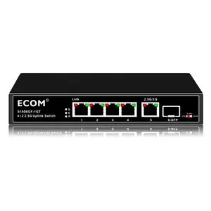 Ecom S1806GF-1GT Ethernet Switch 2.5G/1G Desktop Snelle Netwerkswitch Lan Hub 4*1000Mbps + 2sfp Gigabit Voorraad 250 Meter 12V 1a