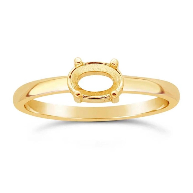 14K Yellow Gold Oval Ring Mountings Solid 14k Gold Semi Flush Mounts Ring