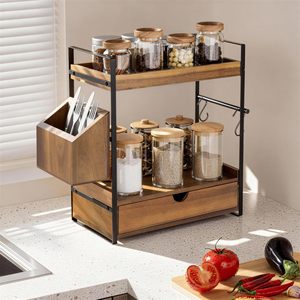 2-Tier Multifunction Standing <b>Kitchen</b> Counter Organizer Drawer Basket Wood Countertop <b>Storage</b> Skincare Organizers Vanity Counter - Product Image 2
