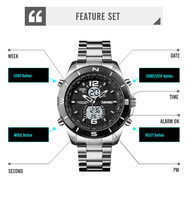 Montre analogique-numérique en acier inoxydable SKMEI 1670, la plus populaire, étanche, double heure, montres de sport, marque haut de gamme, Relojes