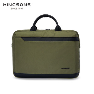 Kingsons Business Briefcase 15.6 Inch Laptop Bag Green Black Splicing Zipper Closure Soft Handle Travel Workbag - Product Image 1