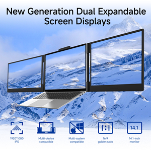 Écran d'extension <span class=keywords><strong>double</strong></span> 14,1 pouces pour ordinateurs portables, Full HD 1920x1080, dalle IPS, 2 ports Type-C, 1 port Mini, portable, pour professionnels - Product Image 2