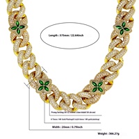 2NK25030014 Laiton Fleur Verte Vente en Gros 20mm Hip-Hop Vert Zircon Collier Personnalisé Cubain Chaîne Zircon Colliers
