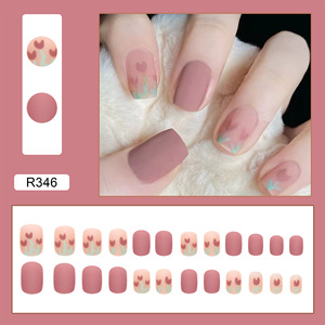 24 faux ongles en plastique, style tulipe, motif cœur, courts, prêts à poser, amovibles, finition soignée - Product Image 2
