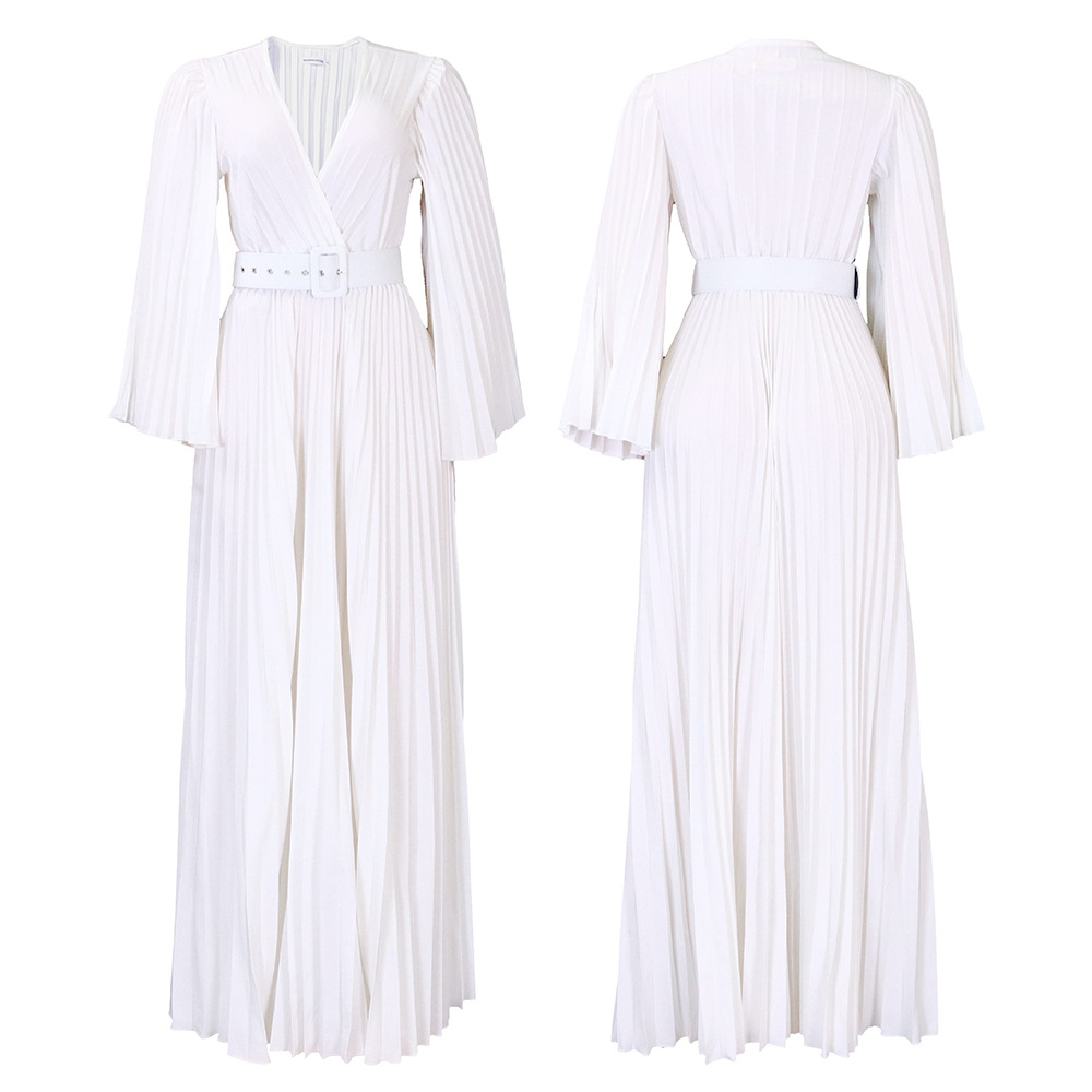 strapless open back dress ZAPAKA Women Ivory Chiffon Midi Engagement Dress with Lace V Neck A Line Pleated  Long Sleeve Bridal Dress main image 1