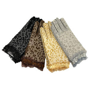 HZS-24035 Summer Lace <strong>Gloves</strong> Thin <strong>Leopard</strong> <strong>Print</strong> Sexy Black Women's Short Driving Sun protection Wedding Bride <strong>Gloves</strong> - Product Image 1
