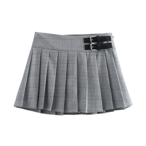 Falda de chifón plisada de corte A para <span class=keywords><strong>niña</strong></span>, natural, a media pantorrilla, con botones, transpirable, de secado rápido, antibacteriana y antiestática - Product Image 1