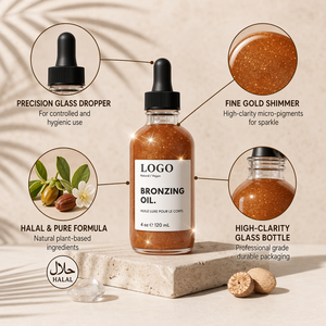 Huile scintillante pour le corps vegan, marque privée HKH, hydratante, bronzante, effet longue durée, certifiée HALAL, OEM ODM - Product Image 3
