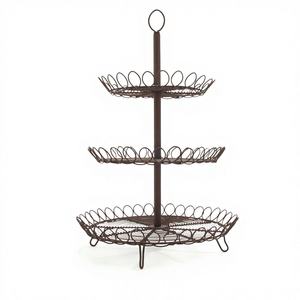 Panier à fruits moderne en métal pliable à 3 niveaux en fil de fer forgé, écologique, pour ustensiles de cuisine et rangement sur comptoir - Product Image 1