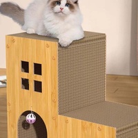 Lit pour chat en bois luxueux, robuste et durable, avec un design innovant, deux en un, doté de coussinets pour pattes de chat en papier ondulé haute densité