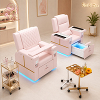 Fauteuil de pédicure électrique rose de luxe avec bain de pieds extractible, mobilier de salon de manucure et pédicure