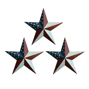 देहाती आदिम उपहार अमेरिकी ध्वज धातु खलिहान सितारा घर/दीवार/छुट्टी सजावट, 12-इंच, सेट के 3.