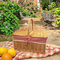 Groothandel Hot Selling Hoge Kwaliteit Vintage Rechthoekige Wicker Ecologische Multifunctionele Opbergmand met Deksel en Handvatten voor Picknick